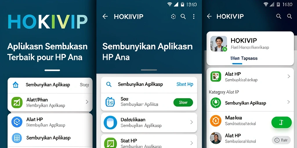 Screenshot antarmuka aplikasi HOKIVIP menampilkan fitur sembunyikan aplikasi.