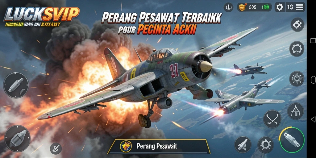 Antarmuka permainan LUCKSVIP menunjukkan aksi Perang Pesawat yang mendebarkan.