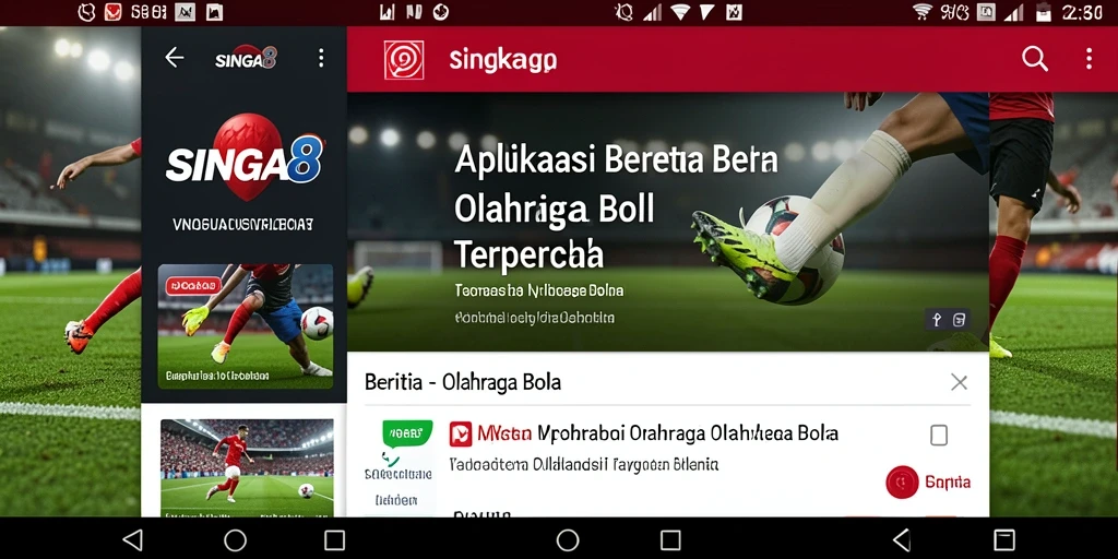 Tampilan antarmuka SINGA8 dengan informasi sepak bola terkini.