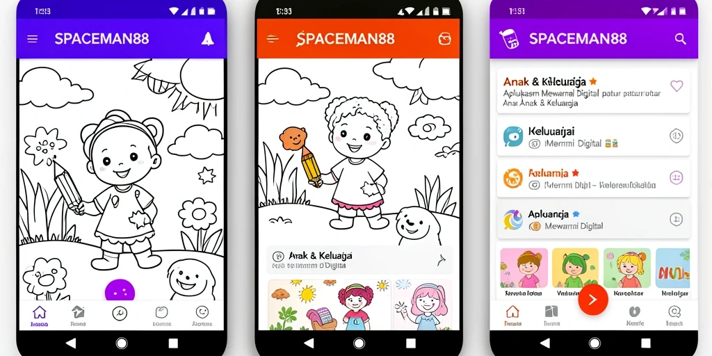 Tampilan antarmuka SPACEMAN88 yang cerah dan interaktif untuk mewarnai.